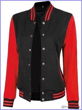 Women's Fleece Varsity Bomber Jacket Snap Button Letterman
